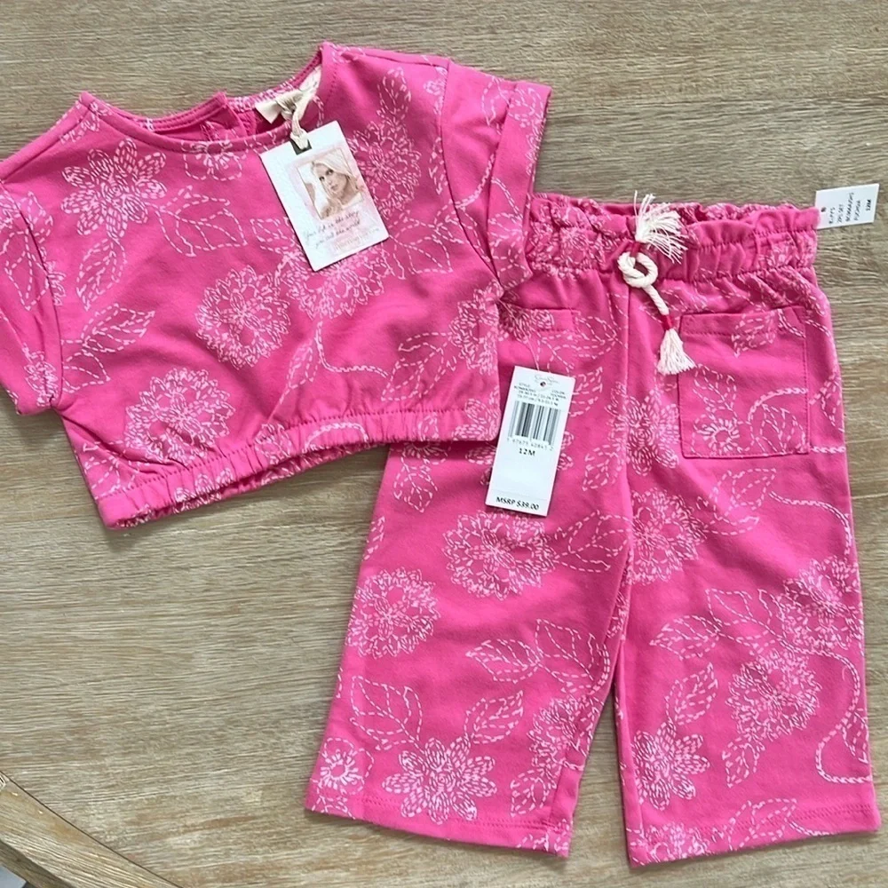 Jessica Simpson baby toddler girl 2 piece floral set 12 months sweatshirt pants